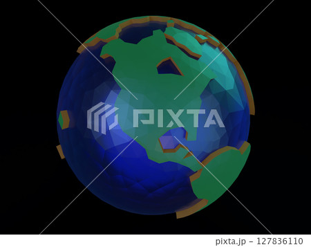 デフォルメされた地球のローポリゴン3Dイラスト 127836110