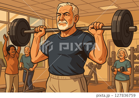 Confident Senior Weightlifters Training in Community Gym 127836759