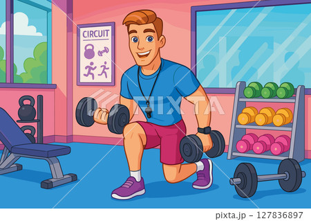 Personal Trainers Demonstrating Proper Strength Training Techniques in Gym 127836897