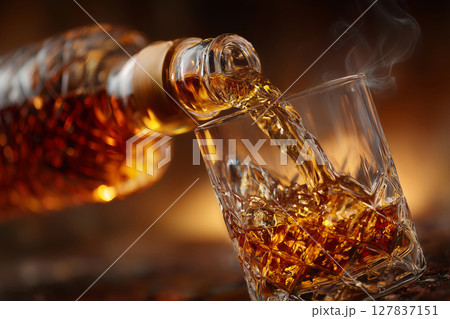 Whisky's essence in a glass: amber hues and shimmering clarity Whisky's essence in a glass: amber hues and shimmering clarity 127837151
