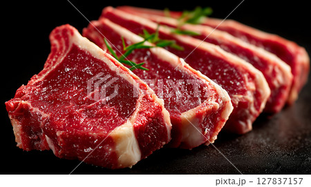 Premium fresh bone-in lamb chops ready for grilling and flavor enhancement 127837157