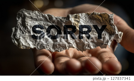 Crumpled paper with a heartfelt apology released into the air 127837341