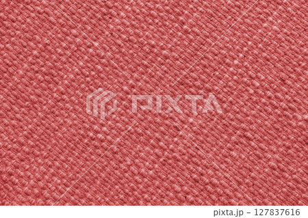Texture of red natural fabric with large diagonal weaving. Upholstery, cloth background 127837616
