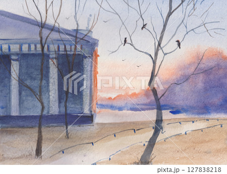 sunset in city 127838218