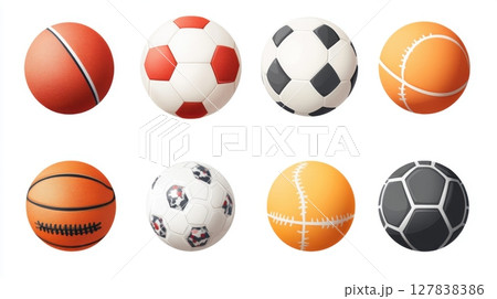 Realistic Sport Balls Collection Set Design Graphic Soccer Basketball 3d red game team grey play 127838386