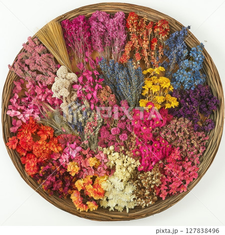 Vibrant Dried Flower Arrangement Colorful Botanical Basket Natural Floral Decor art mix home life 127838496
