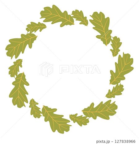 Fall season flat frame with big and small green leaves in modern vector style. Hand drawn set for banners, cards, social media Fall season flat frame with big and small green leaves in modern vector style. Hand drawn set for banners, cards, social media 127838966