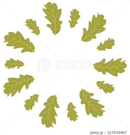 Fall season flat frame with big and small green leaves in modern vector style. Hand drawn illustration for banners, cards, social media Fall season flat frame with big and small green leaves in modern vector style. Hand drawn illustration for banners, cards, social media 127838967