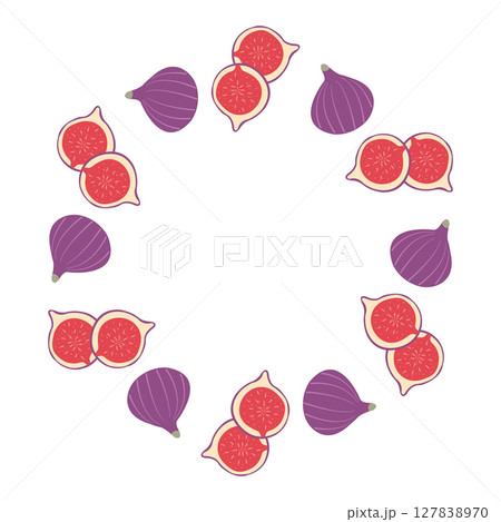 Autumn themed flat vector round frame with figs for creative designs. Hand drawn illustration for banners, cards, social media Autumn themed flat vector round frame with figs for creative designs. Hand drawn illustration for banners, cards, social media 127838970