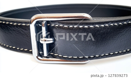 Elegant Black Leather Belt Silver Buckle Men Fashion Accessory man wear look item high style groom 127839273