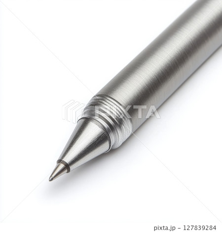 Metallic Silver Pen Close Up Detailed Image Professional Writing Tool grey icon style macro brand 127839284