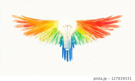 Bright Colorful Rainbow Wings Lightbulb Idea Inspiration art vivid paint style design colors energy 127839331