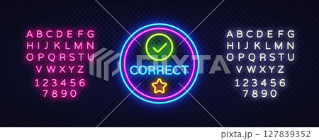 Circular glowing badge with check mark and word CORRECT in bright tones. Includes a yellow-orange star. Circular glowing badge with check mark and word CORRECT in bright tones. Includes a yellow-orange star. 127839352
