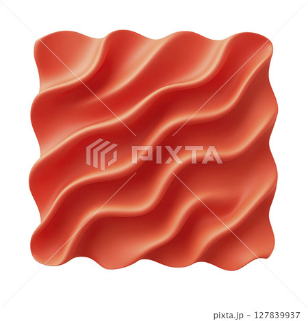 Vibrant red wavy abstract shape with smooth curves and glossy texture, resembling piece of modern art or decorative element. design is eye catching and dynamic 127839937