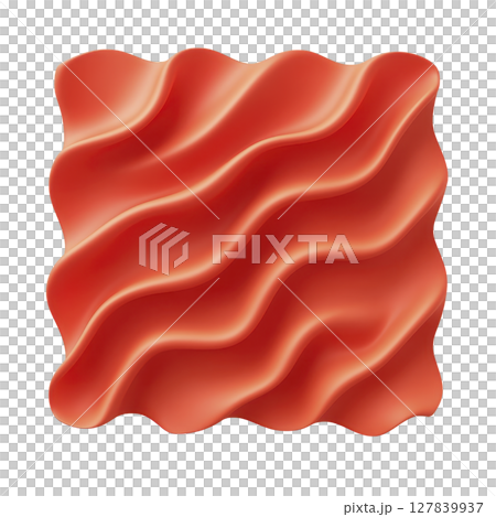 Vibrant red wavy abstract shape with smooth curves and glossy texture, resembling piece of modern art or decorative element. design is eye catching and dynamic 127839937