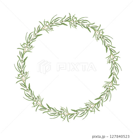 Watercolor frame of rosemary.Hand-drawn clip-art on white background. Delicate realistic images of herbs for packaging, textiles, printing, holiday cards,wedding,menu 127840523