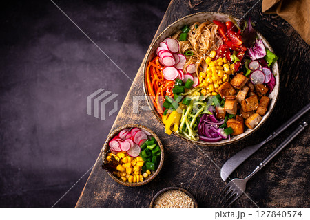 Vegan healthy poke bowl with tofu Vegan healthy poke bowl with tofu 127840574