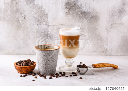 Espresso and cappucino. Different coffee Espresso and cappucino. Different coffee 127840625