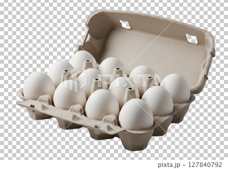 Dozen fresh white eggs in cardboard carton, organic farm eggs isolated Dozen fresh white eggs in cardboard carton, organic farm eggs isolated 127840792