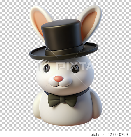 Cartoon rabbit 3d, black bow tie, whimsical animal isolated on the transparent background Cartoon rabbit 3d, black bow tie, whimsical animal isolated on the transparent background 127840799