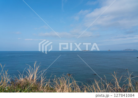 長崎ものざき恐竜パークから望む軍艦島 長崎ものざき恐竜パークから望む軍艦島 127841084