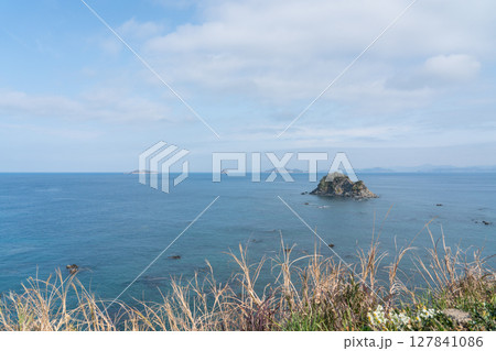 長崎ものざき恐竜パークから望む軍艦島 127841086