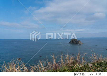 長崎ものざき恐竜パークから望む軍艦島 127841090