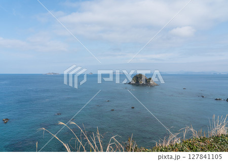 長崎ものざき恐竜パークから望む軍艦島 長崎ものざき恐竜パークから望む軍艦島 127841105