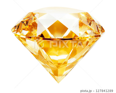 Yellow faceted stone on transparent background 127841289