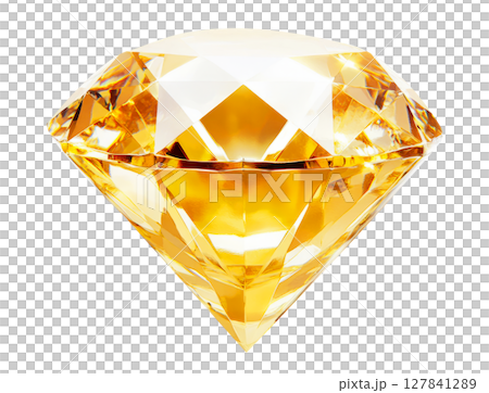 Yellow faceted stone on transparent background 127841289