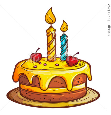 Illustration of a cake with two candles on a transparent background 127841292