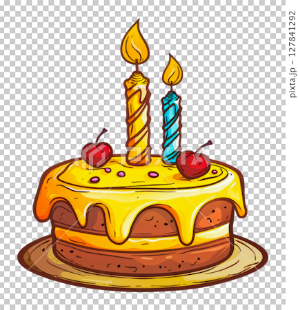 Illustration of a cake with two candles on a transparent background 127841292