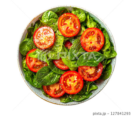 Spinach and tomato salad on transparent background, easy to use in any design related to healthy food theme 127841293