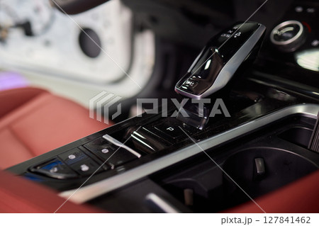 Macro shot of a car gear lever an essential auto part 127841462