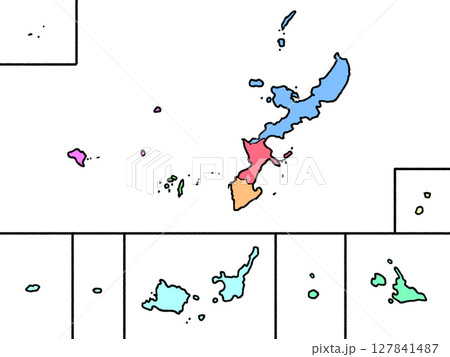 少しゆるい沖縄県地図 地域色分け 西日本 少しゆるい沖縄県地図 地域色分け 西日本 127841487