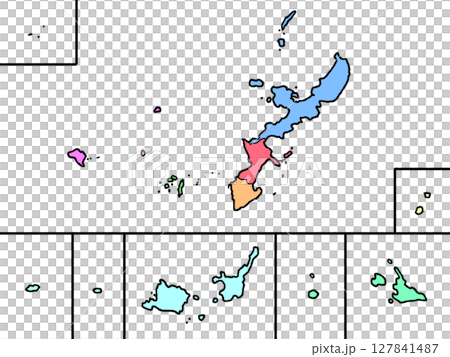 少しゆるい沖縄県地図 地域色分け 西日本 少しゆるい沖縄県地図 地域色分け 西日本 127841487