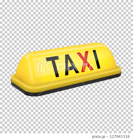 Isolated cab roof light, vibrant yellow with "taxi" text, city vehicle element 127841516