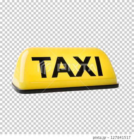 Isolated cab roof light, vibrant yellow with "taxi" text, city vehicle element 127841517