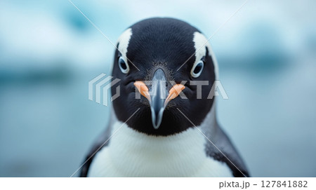 Chinstrap Penguin Face Macro Portrait 127841882