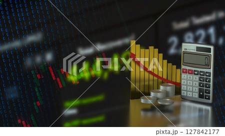 The Calculator and coins for Business concept 3d Rendering. 127842177