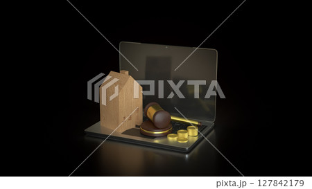 The House wood and Hammer for property law or Building concept 3d Rendering. 127842179