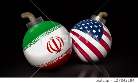 The American and Iran flag on Bomb for war crisis concept 3d Rendering. 127842194