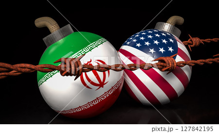 The American and Iran flag on Bomb for war crisis concept 3d Rendering. 127842195