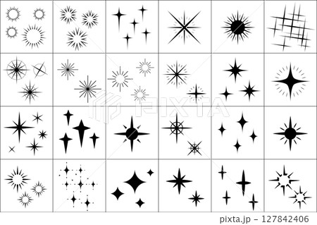 シンプルなキラキラした色んな形の星の素材セット 127842406