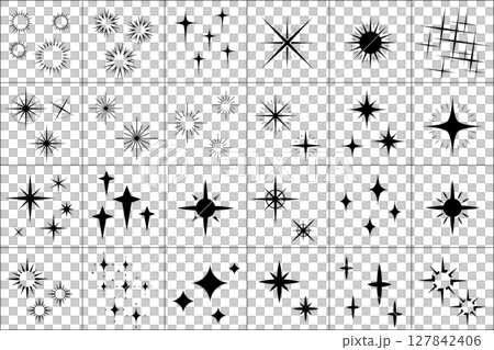 シンプルなキラキラした色んな形の星の素材セット 127842406