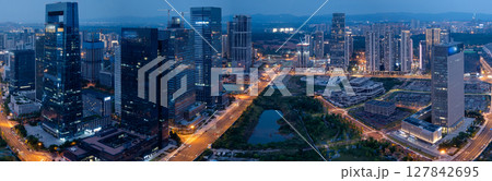 Aerial view of landscape at night in chengdu city,China 127842695