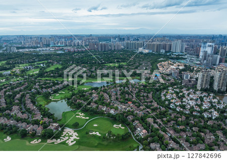 Aerial view of modern golf course resort in Chengdu , China 127842696