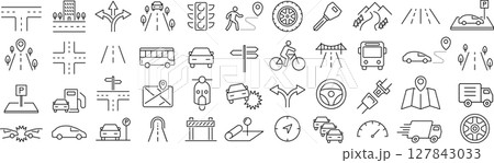 ベクターでモノクロの道に関する線画アイコンセット 127843033