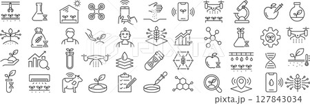 ベクターでモノクロのスマート農業に関する線画アイコンセット 127843034