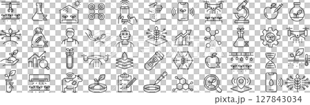 ベクターでモノクロのスマート農業に関する線画アイコンセット 127843034